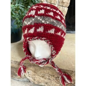 Everest Designs Sherpa EarFlap Red Beanie with Chin Ties Made in Nepal